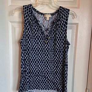 Michael Kors Navy and White Geometric Tank Top
